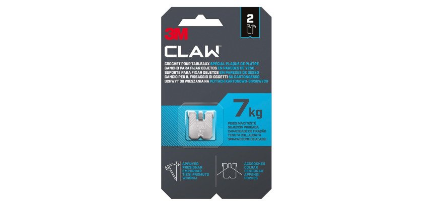 Crochet pour tableaux spécial plaque de plâtre 3M CLAW 7 kg - paquet de 2 crochets