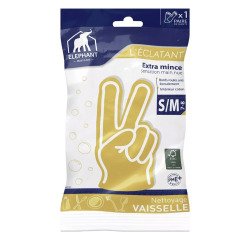 Dazzling yellow latex dishwashing gloves - Second skin, pair, size S/M