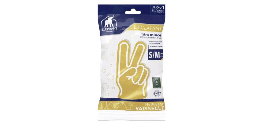 Gants vaisselle L'Eclatant latex jaune seconde peau - La paire, taille S/M