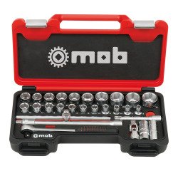 Koffer Box 1/2'' Mob - 28 stuks, 6-kantig, ronde ratel met beschermend schuim