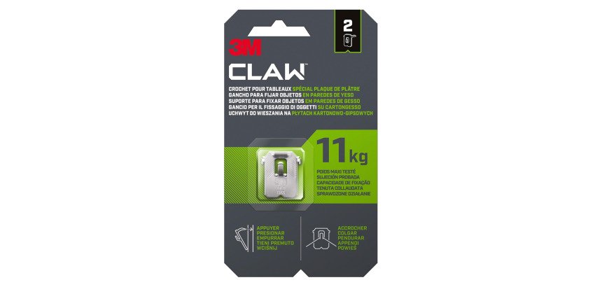 Crochet pour tableaux spécial plaque de plâtre 3M CLAW 11 kg - paquet de 2 crochets