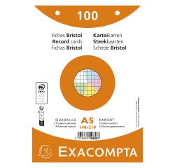 Ficha Bristol 148 x 210 mm cuadriculada 5 x 5 colores surtidos perforada Exacompta - Caja de 100