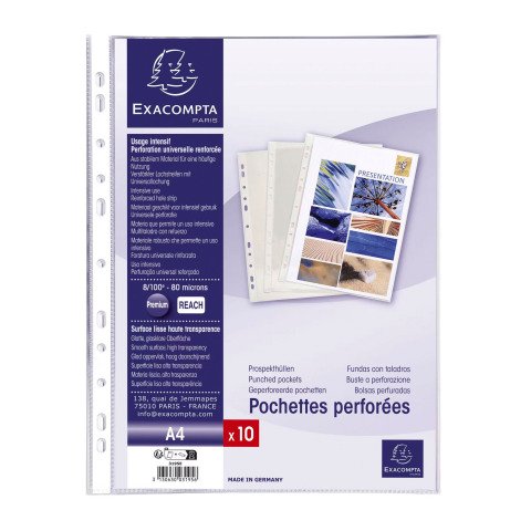 Fundas multitaladro lisas de PVC Exacompta A4 8/100e - Caja de 100