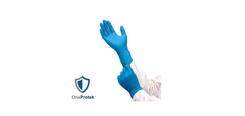 Gants jetables nitrile non poudrés manchettes longues - Boîte de 100 gants