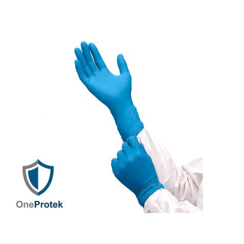 Gants jetables nitrile non poudrés épais à manchettes longues - Boîte de 100 gants