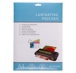 Adhesive back glossy A4 80 µ plastic pouches - Box of 25
