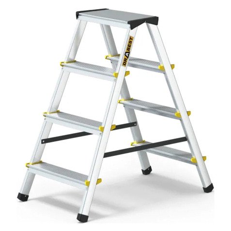 Scala pieghevole Drabest a doppia salita per uso professionale e domestico in alluminio, 4 gradini