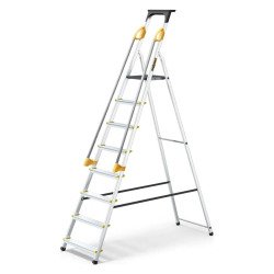 Scala pieghevole con corrimano e mensola Drabest per uso professionale in alluminio, 8 gradini