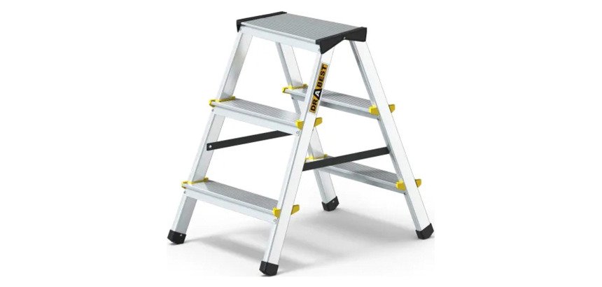 Scala pieghevole Drabest a doppia salita per uso professionale e domestico in alluminio, 3 gradini
