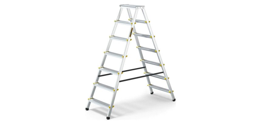 Scala pieghevole Drabest a doppia salita per uso professionale e domestico in alluminio, 7 gradini