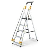 Scala pieghevole con corrimano e mensola Drabest per uso professionale in alluminio, 5 gradini