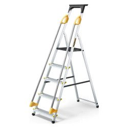 Scala pieghevole con corrimano e mensola Drabest per uso professionale in alluminio, 5 gradini