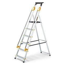 Scala pieghevole con corrimano e mensola Drabest per uso professionale in alluminio, 6 gradini