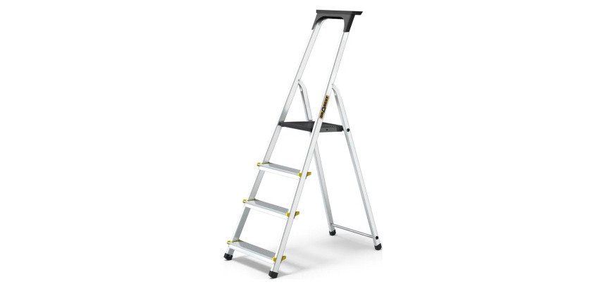 Scala pieghevole con mensola Drabest per uso professionale in alluminio, 4 gradini