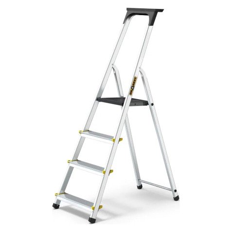 Scala pieghevole con mensola Drabest per uso professionale in alluminio, 4 gradini
