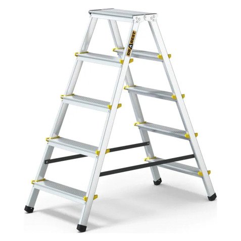 Scala pieghevole Drabest a doppia salita per uso professionale e domestico in alluminio, 5 gradini