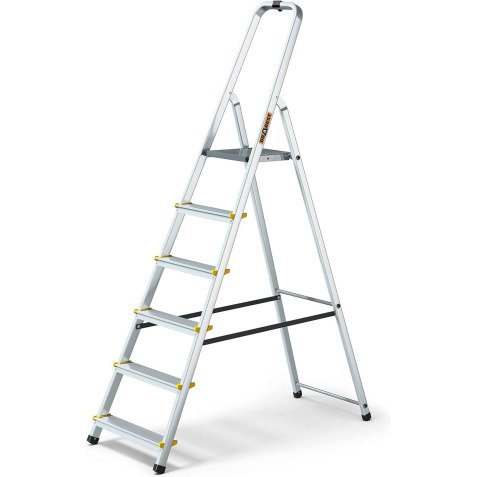 Scala pieghevole con mensola Drabest per uso professionale in alluminio, 6 gradini