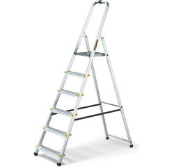 Scala pieghevole con mensola Drabest per uso professionale in alluminio, 6 gradini