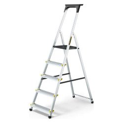 Scala pieghevole con mensola Drabest per uso professionale in alluminio, 5 gradini