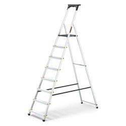 Scala pieghevole con mensola Drabest per uso professionale in alluminio, 8 gradini
