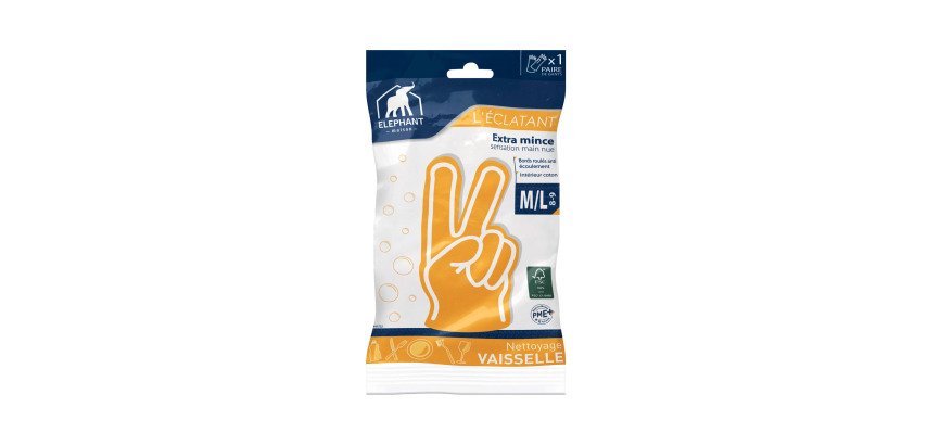 Dishwashing gloves L'Eclatant yellow latex second skin - Pair, size M/L