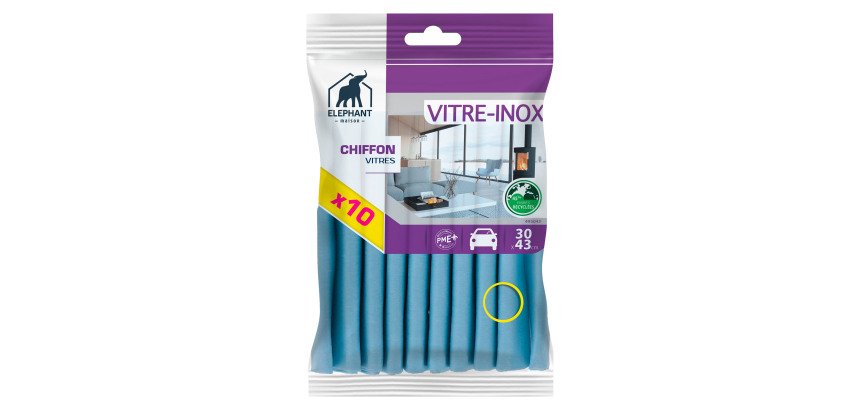 Chiffons vitres et inox Eléphant - Paquet de 10