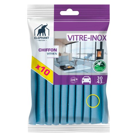 Chiffons vitres et inox Eléphant - Paquet de 10