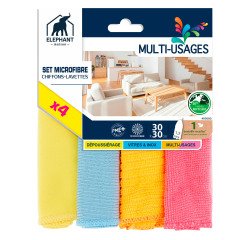 Lavettes microfibre multi-usages Eléphant - Lot de 4