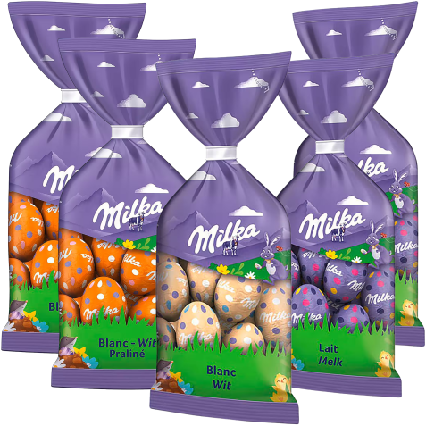 Milka oeufs de Pâques en chocolat - assortiment - 5 sachets de 100 gr