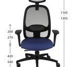 Chaise de bureau ergonomique NODI Noir, tissu et maille, avec accoudoirs 3D et appui-tête, mécanisme synchrone + réglage profondeur d'assise, pieds noirs