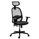 Chaise de bureau ergonomique Nodi Noir, tissu et maille, avec accoudoirs 3D et appui-tête, mécanisme synchrone + régalge profondeur d'assise, pieds noirs