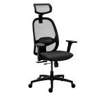 Chaise de bureau ergonomique NODI Noir, tissu et maille, avec accoudoirs 3D et appui-tête, mécanisme synchrone + réglage profondeur d'assise, pieds noirs