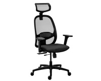 Bureaustoel NODI Zwart, stof en netstructuur, met 3D-armleuningen en hoofdsteun, Synchroon mechanisme, zwarte poten