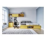 Chaise de bureau ergonomique Nodi Noir, tissu et maille, avec accoudoirs 3D et appui-tête, mécanisme synchrone + régalge profondeur d'assise, pieds noirs