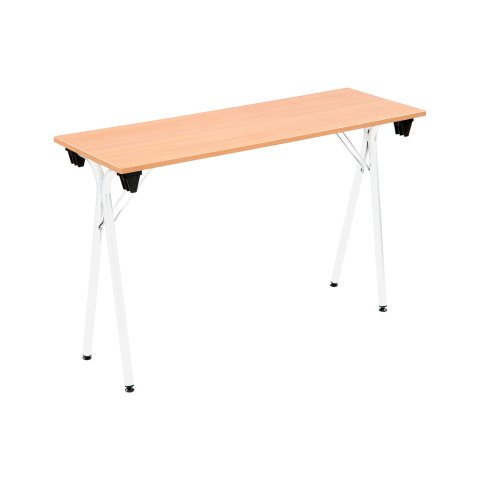 Mesa de formación plegable 120 x 40 cm tablero roble patas blancas