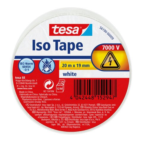 Cinta adhesiva aislante Tesa 20 m x 19 mm color blanco