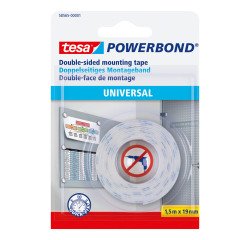 Cinta adhesiva tesa doble cara powerbond universal uso interior 1,5 m x 19 mm