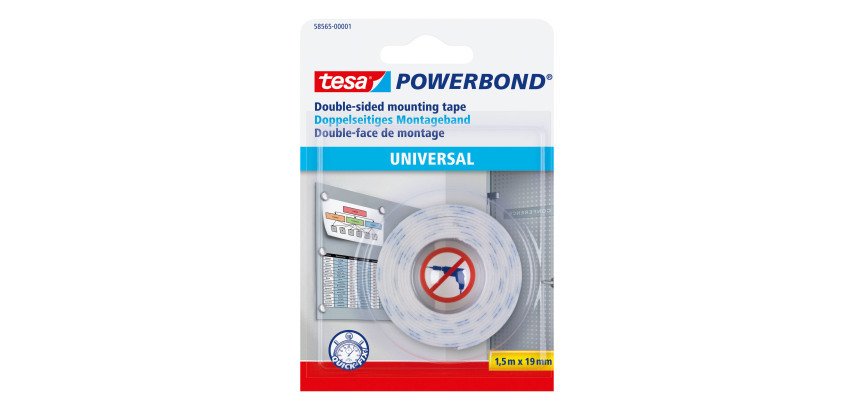 Cinta adhesiva tesa doble cara powerbond universal uso interior 1,5 m x 19 mm