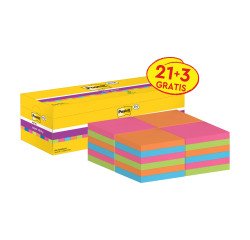 Post-it Super Sticky assortiti 76 x 76 mm Confezione convenienza 21+3 unità da 90 fogli