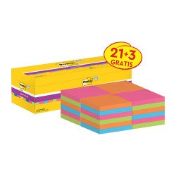 Post-it Super Sticky assortiti 76 x 76 mm Confezione convenienza 21+3 unità da 90 fogli