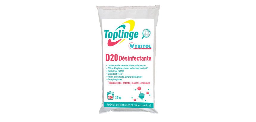 Lessive poudre Toplinge Wyritol D20 désinfectante - 200 lavages - Sac de 20 kg