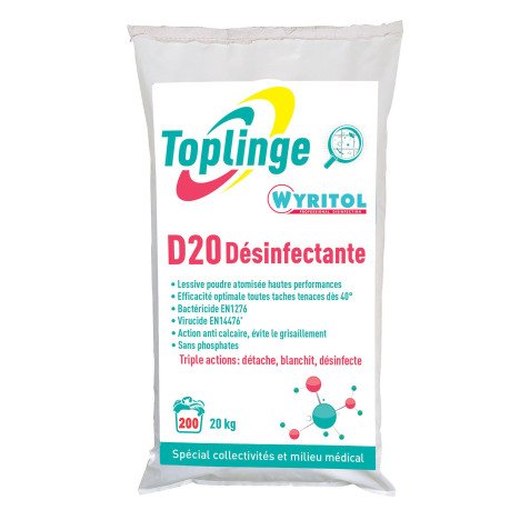 Lessive poudre Toplinge Wyritol D20 désinfectante - 200 lavages - Sac de 20 kg