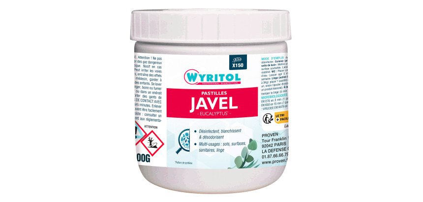 Pastilles Javel effervescentes Wyritol eucalyptus - Boîte de 150