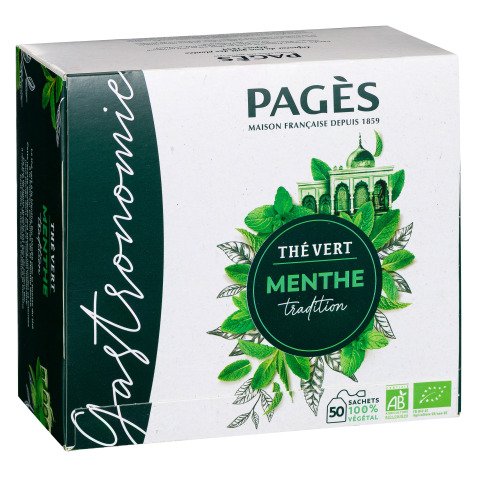 Thé vert menthe Bio Pagès - Boîte de 50 sachets