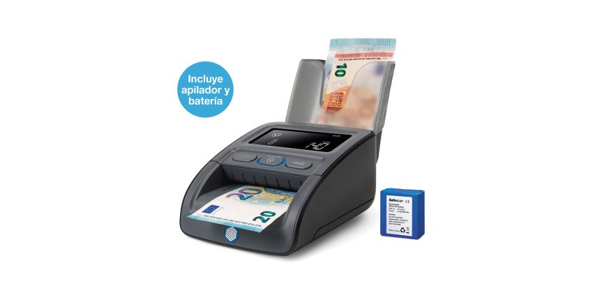 Pack Detector automático de billetes falsos Safescan 155-S Complete (detector + batería + apilador de billetes)