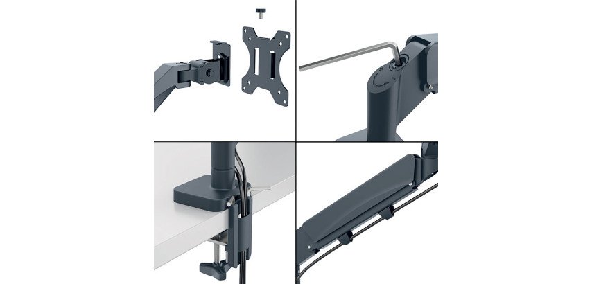 Double arm for screens - low footprint - dark gray - Leitz Ergo