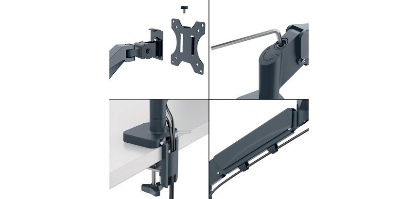 Bras double pour écrans - faible encombrement - gris foncé - Leitz Ergo