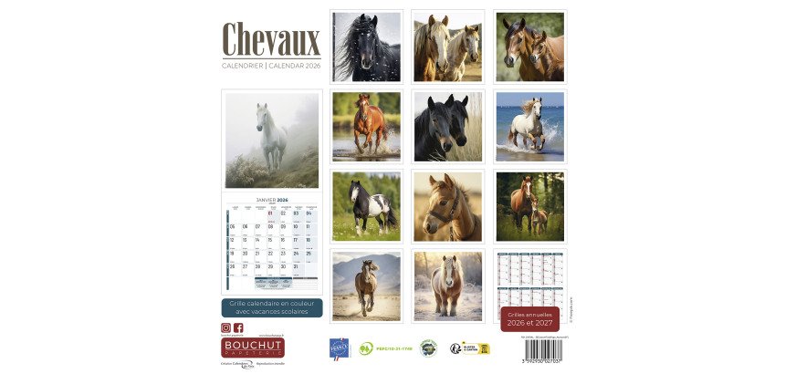 Calendrier souple illustré cheval 30 x 30 cm