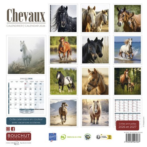 Calendrier souple illustré cheval 30 x 30 cm