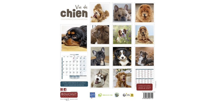 Calendrier souple illustré Vie de Chien 30 x 30 cm